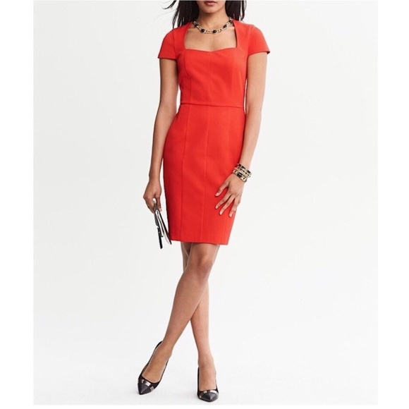 Banana Republic Sloan-fit sheath dress with cap sleeves Red Size 14 - Picture 1 of 13